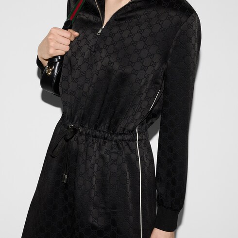 Short GG viscose jacquard dress in black | GUCCI® US