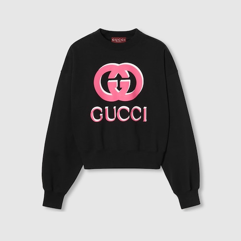 Printed cotton jersey sweatshirt in black GUCCI UK