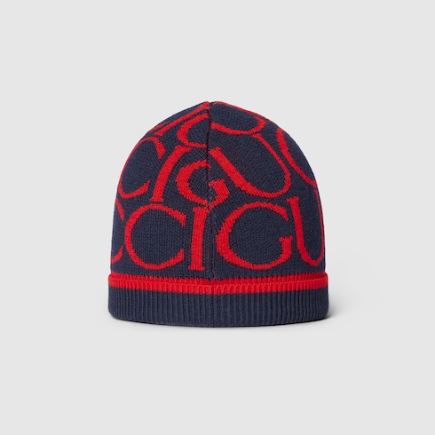 Baby Gucci wool jacquard hat in dark blue and red GUCCI US