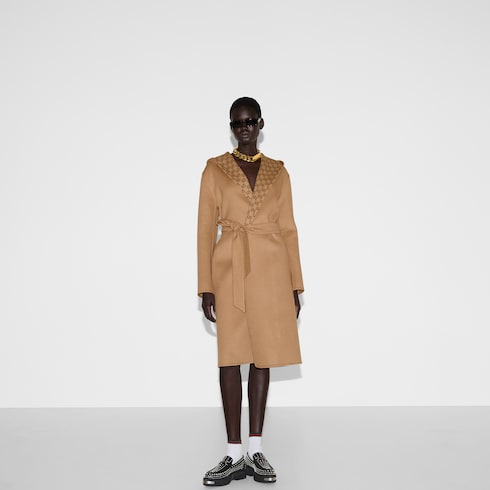 Reversible GG silk wool blend coat