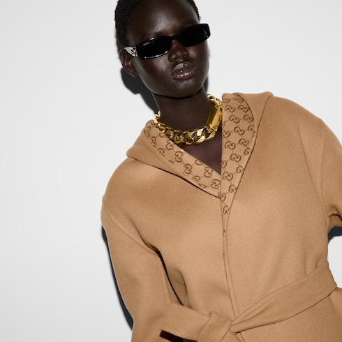 Reversible GG silk wool blend coat