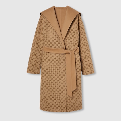 Reversible GG silk wool blend coat