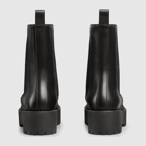 Women s Horsebit boot with lug sole in black leather GUCCI UK