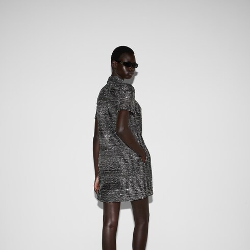 注目の福袋！ Short SG GUCCI® | silver and black in dress lamé tweed striped トップス