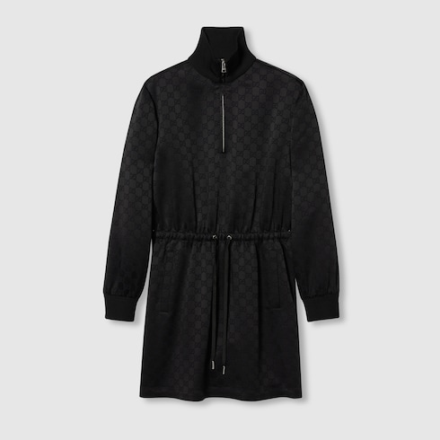 Short GG viscose jacquard dress in black | GUCCI® US