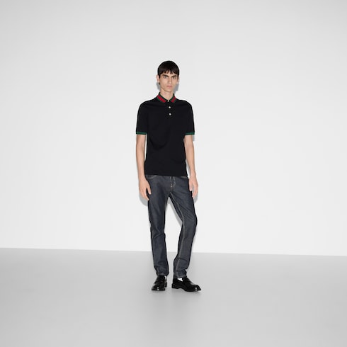 Polo in piquet di cotone con colletto Web