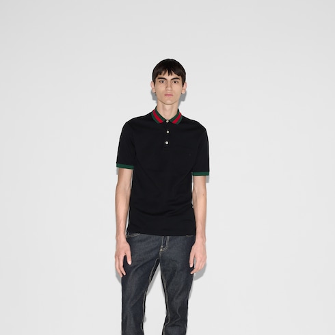 Polo in piquet di cotone con colletto Web