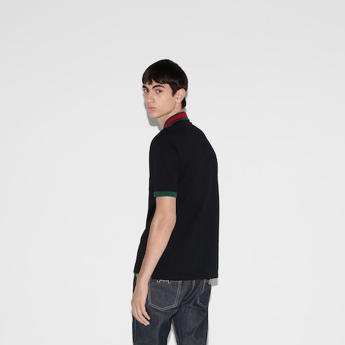 Polo in piquet di cotone con colletto Web
