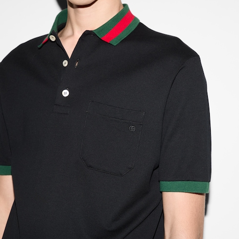 Polo in piquet di cotone con colletto Web