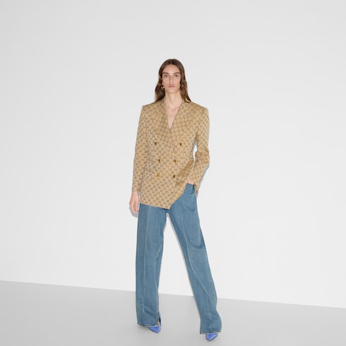Blazer aus Baumwoll-Leinen-Jacquard mit GG in beige | GUCCI® DE