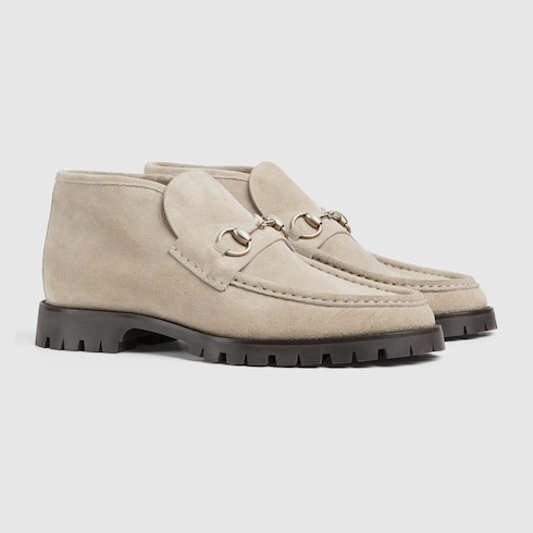 Men s ankle boot with Horsebit in Beige Suede GUCCI SI