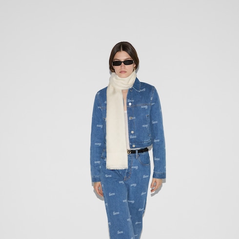 Scialle in seta e cotone jacquard con motivo GG