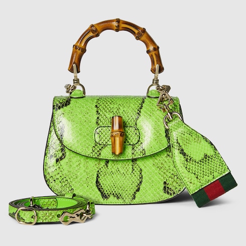 Gucci Bamboo 1947系列蟒蛇皮迷你竹节手袋