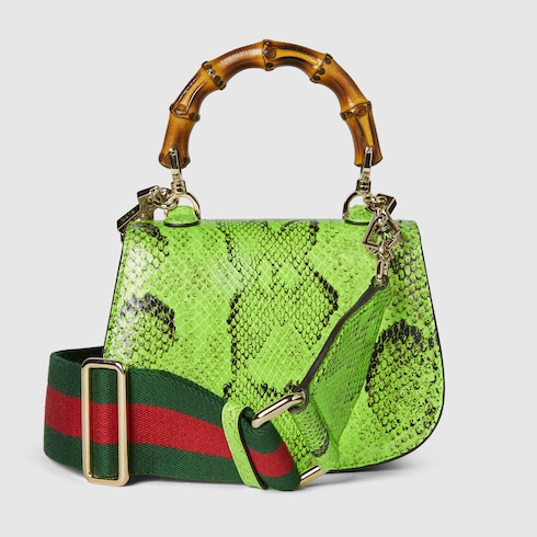 Gucci Bamboo 1947系列蟒蛇皮迷你竹节手袋
