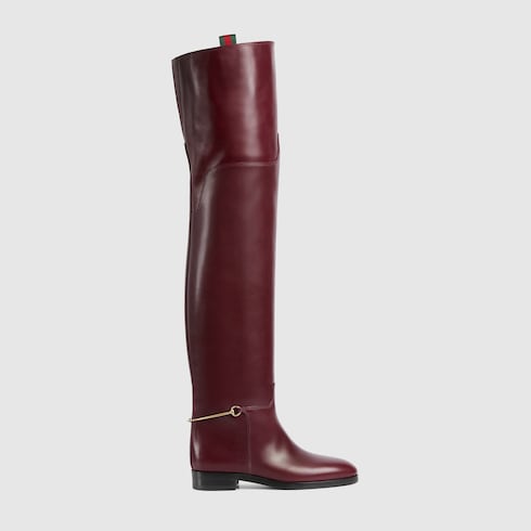 Women's slim Horsebit knee-high boot in Bordeaux Leather