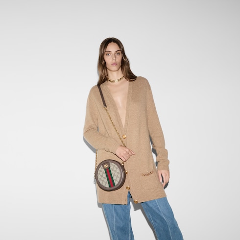 Runde Ophidia Mini-Schultertasche mit GG in beige- und 