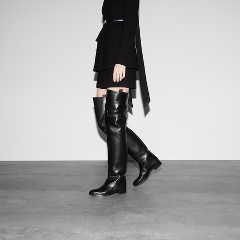 Stivale donna sopra il ginocchio con Morsetto slim in pelle nera GUCCI Italia