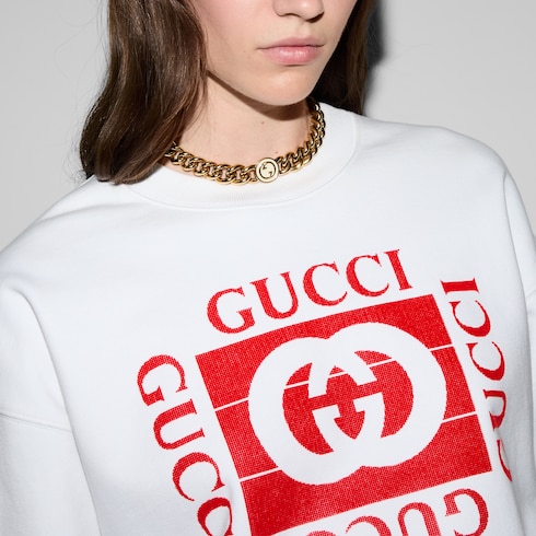 Printed cotton jersey sweatshirt in off white GUCCI TH