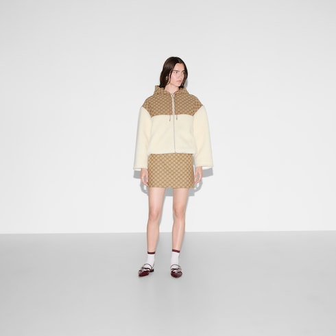 Reißverschlussjacke aus Wollfleece mit GG Intarsien