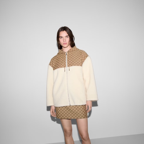 Reißverschlussjacke aus Wollfleece mit GG Intarsien