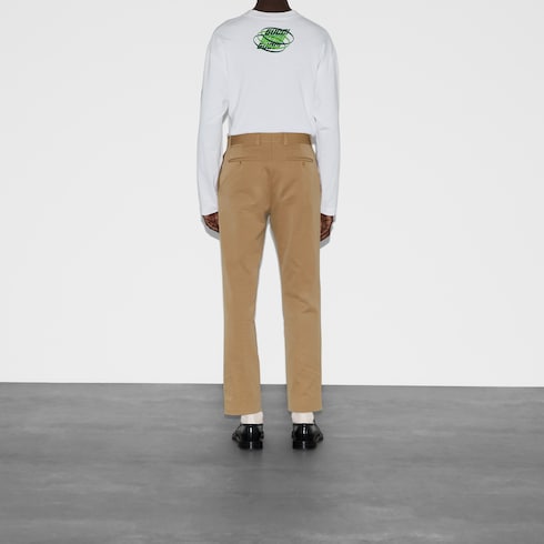 Pantalon en gabardine de coton avec bande Web
