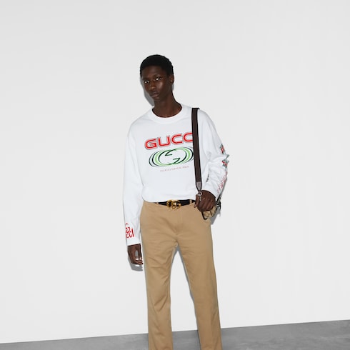 Pantalon en gabardine de coton avec bande Web