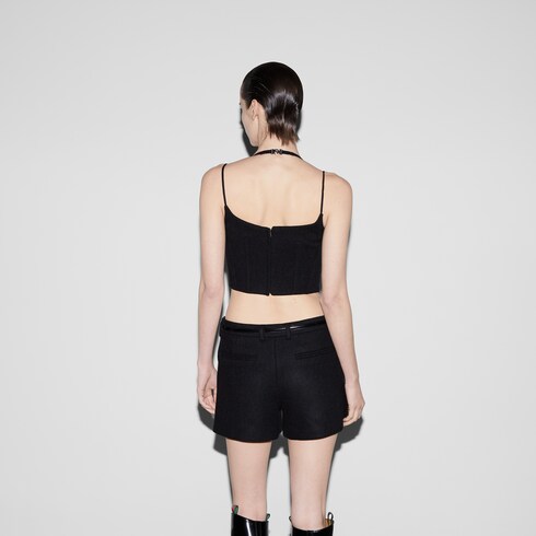 Batavia wool strappy top in Black Ready-to-wear | GUCCI® SI