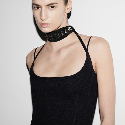 Batavia wool strappy top in Black Ready-to-wear | GUCCI® SI