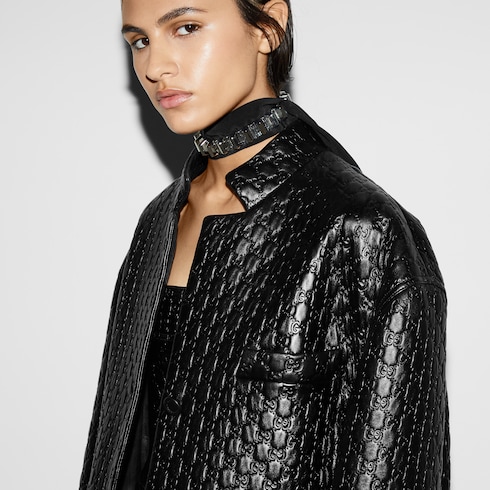 Veste en cuir GG embossé