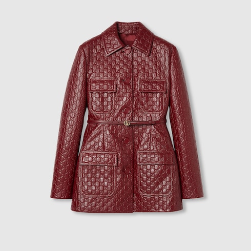 GG embossed leather jacket in Gucci Rosso Ancora red GUCCI Canada