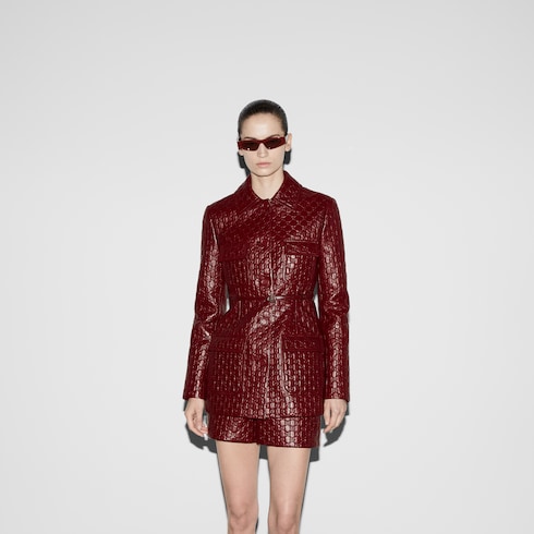 GG embossed leather jacket in Gucci Rosso Ancora red GUCCI Canada