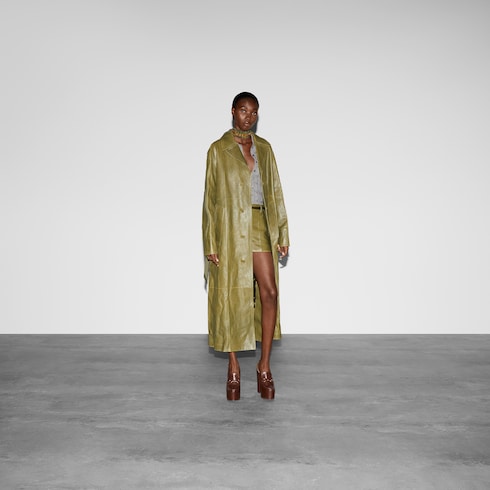 Leather with bleached effect coat in Green Ready-to-wear | GUCCI® SI