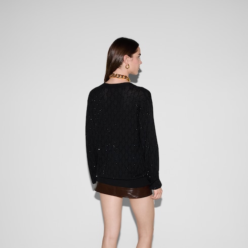 Cardigan in lana fine con cristalli GG