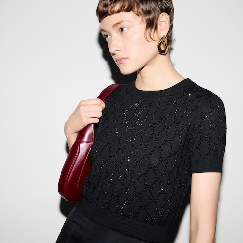 Blusa de lana fina y cristales GG
