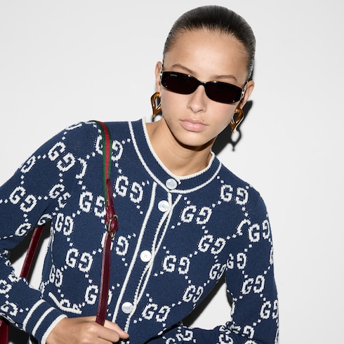 GG cotton jacquard cardigan in Blue Ready-to-wear | GUCCI® SI
