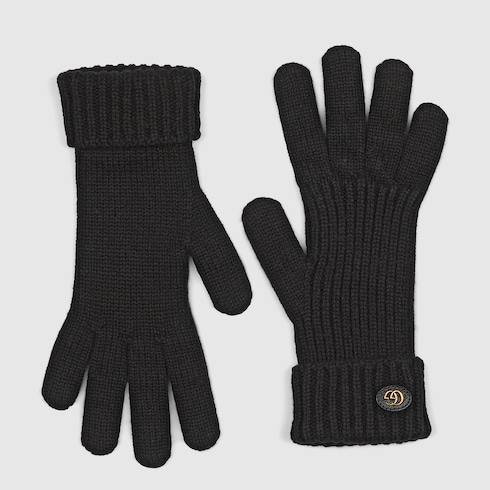 Wool cashmere gloves with Double G Detail 2