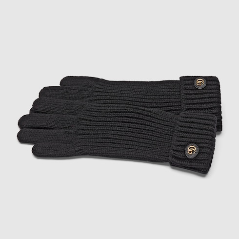 Wool cashmere gloves with Double G Detail 2