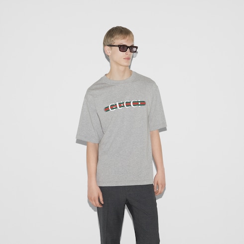 Cotton jersey T-shirt with Gucci print Detail 3