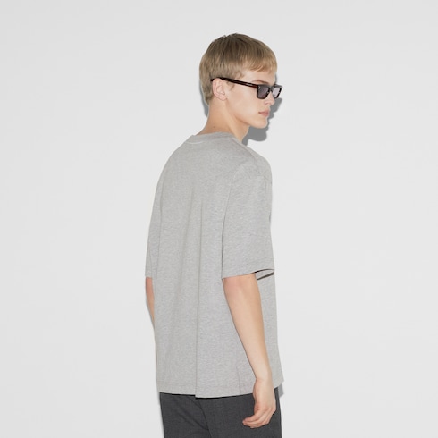 Printed cotton jersey T-shirt in grey | GUCCI® US