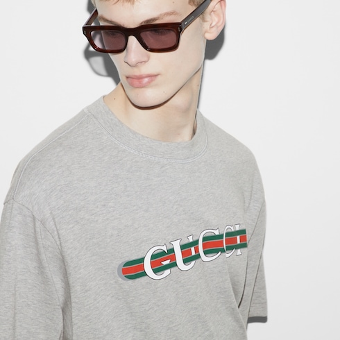 Cotton jersey T-shirt with Gucci print Detail 5