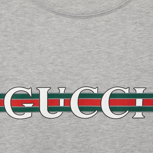 Cotton jersey T-shirt with Gucci print Detail 7