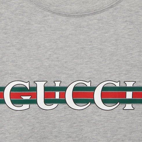 Cotton jersey embossed T-shirt in grey mélange | GUCCI® US