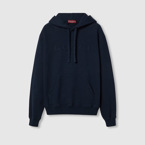Embroidered cotton jersey hooded sweatshirt in Blue