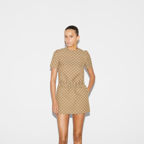GG canvas dress in camel and ebony | GUCCI® GR