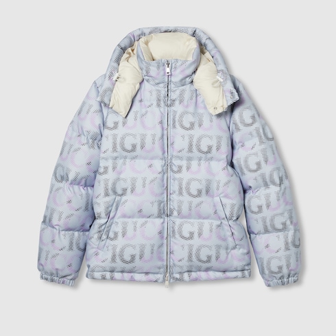 Nylon puffer jacket in light blue and lilac GUCCI Canada