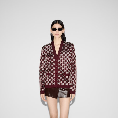 Reversible GG wool jacquard cardigan