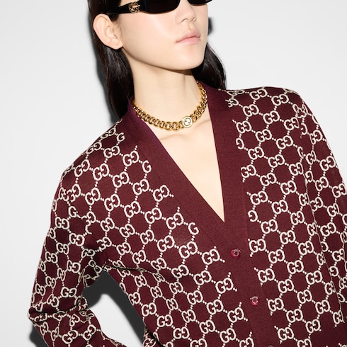 Reversible GG wool jacquard cardigan