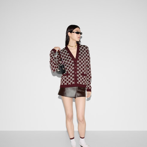 Reversible GG wool jacquard cardigan