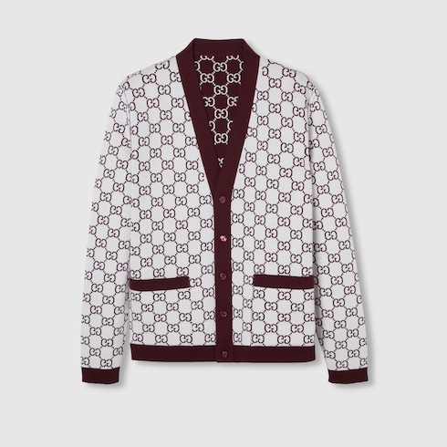 Reversible GG wool jacquard cardigan