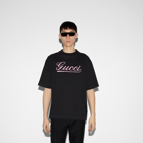 Cotton T-shirt with Gucci Script print Detail 3